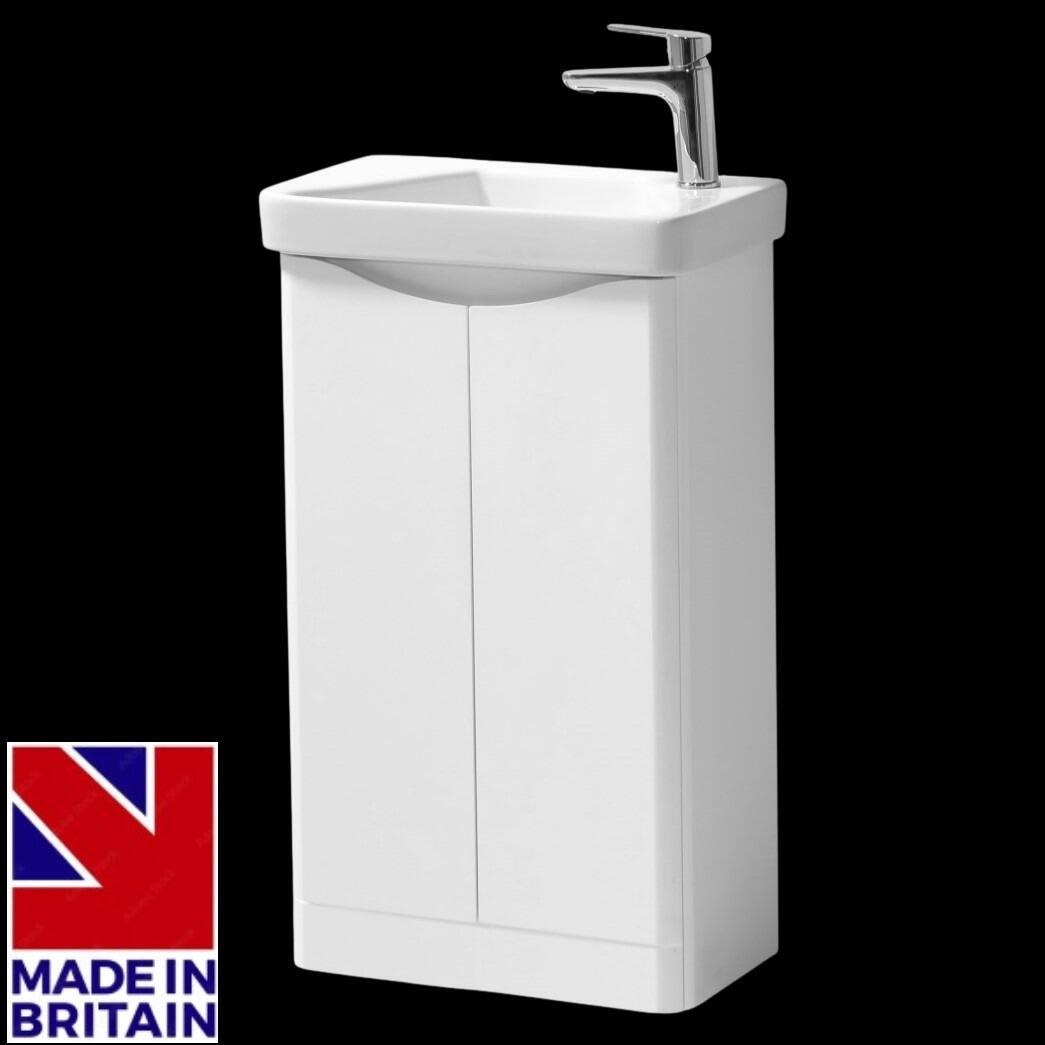 Alto 500mm White Gloss Floor Standing 2 Door Cloakroom Vanity Unit with Ceramic Basin