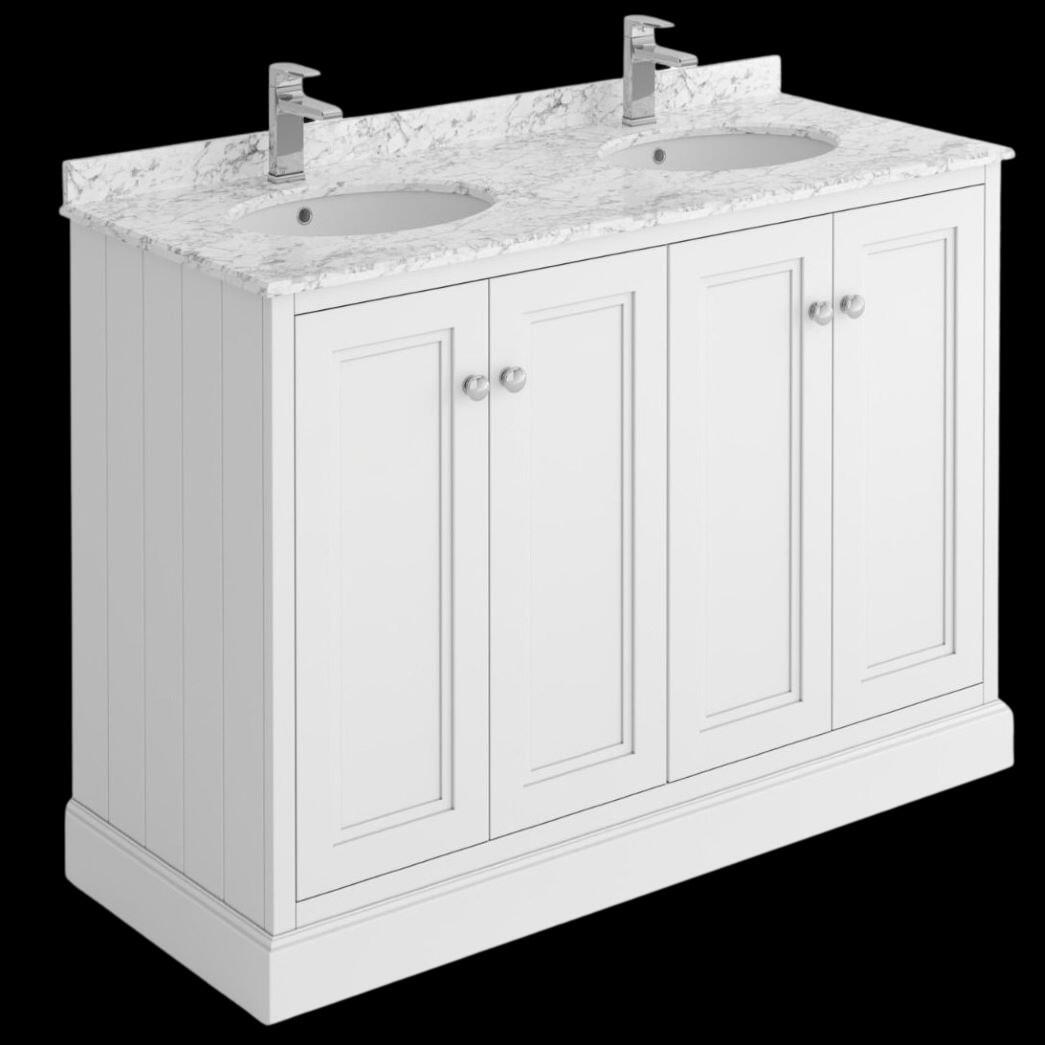 Rectory 1200mm White Square Ended Traditional Double Basin Vanity Unit
