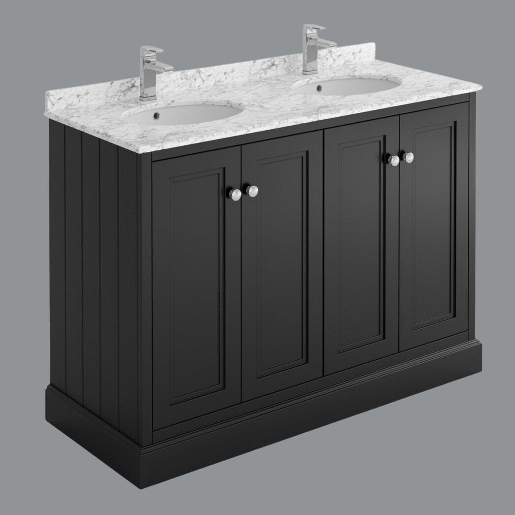 Rectory 1200mm Black Square Ended Double Basin Vanity Unit & Marble Worktop