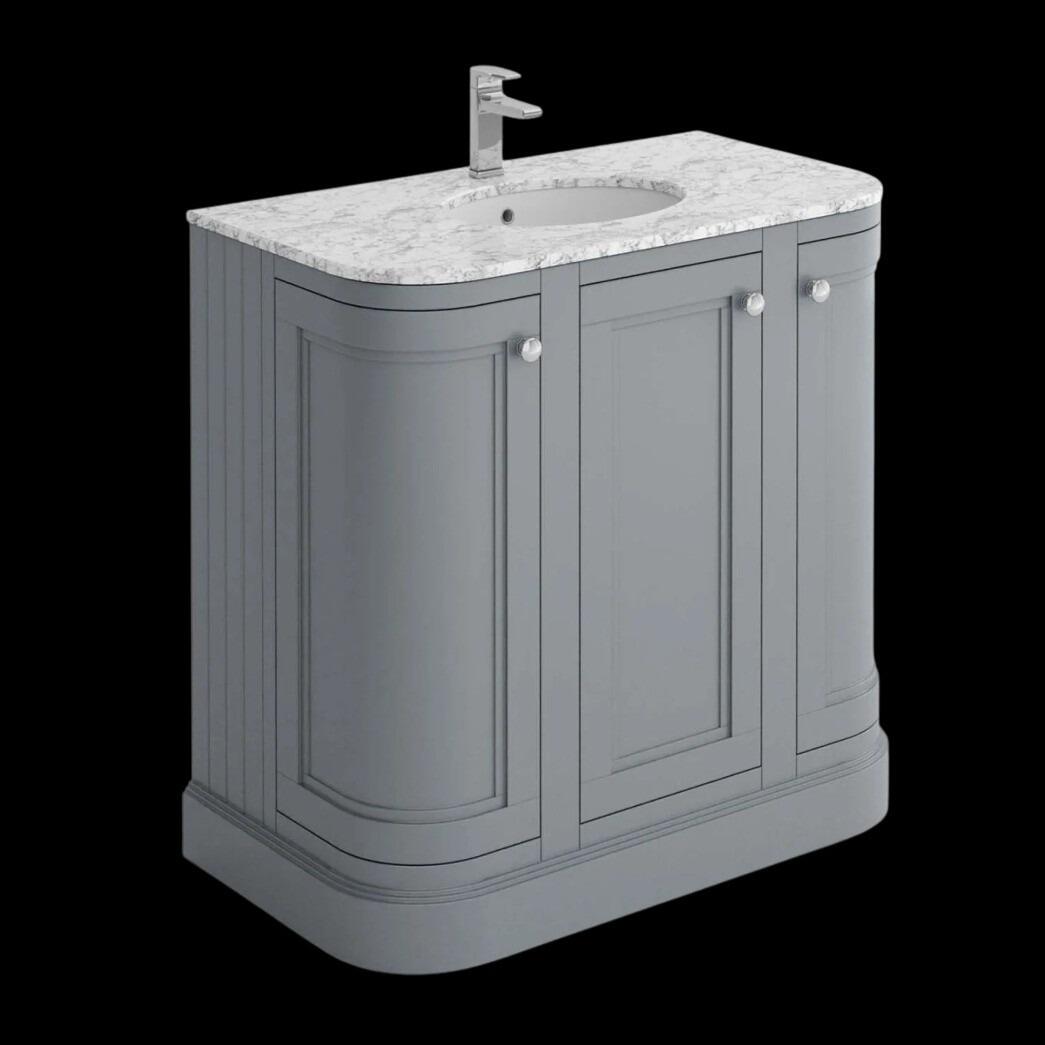 Rectory 900mm Light Grey Curved End Vanity Unit with Carrara Worktop & Ceramic Basin