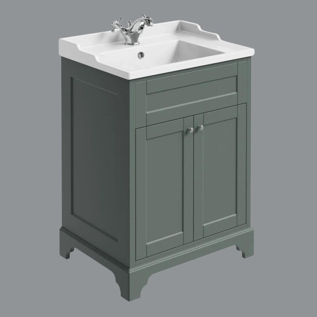 Avebury 600mm Green Traditional 2 Door Vanity Unit with Ceramic Basin