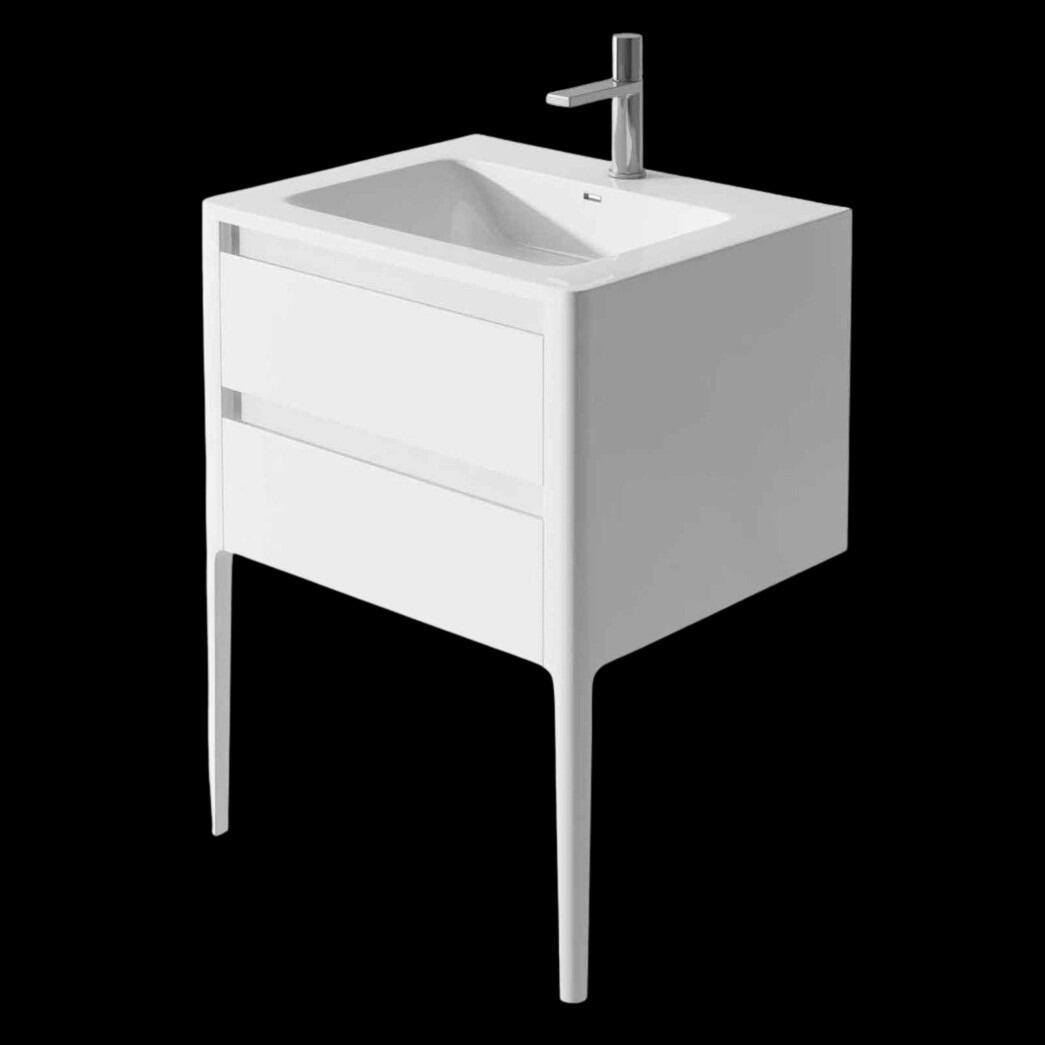 Stella 600mm Gloss White Floor Standing Vanity Unit with Polymarble Basin