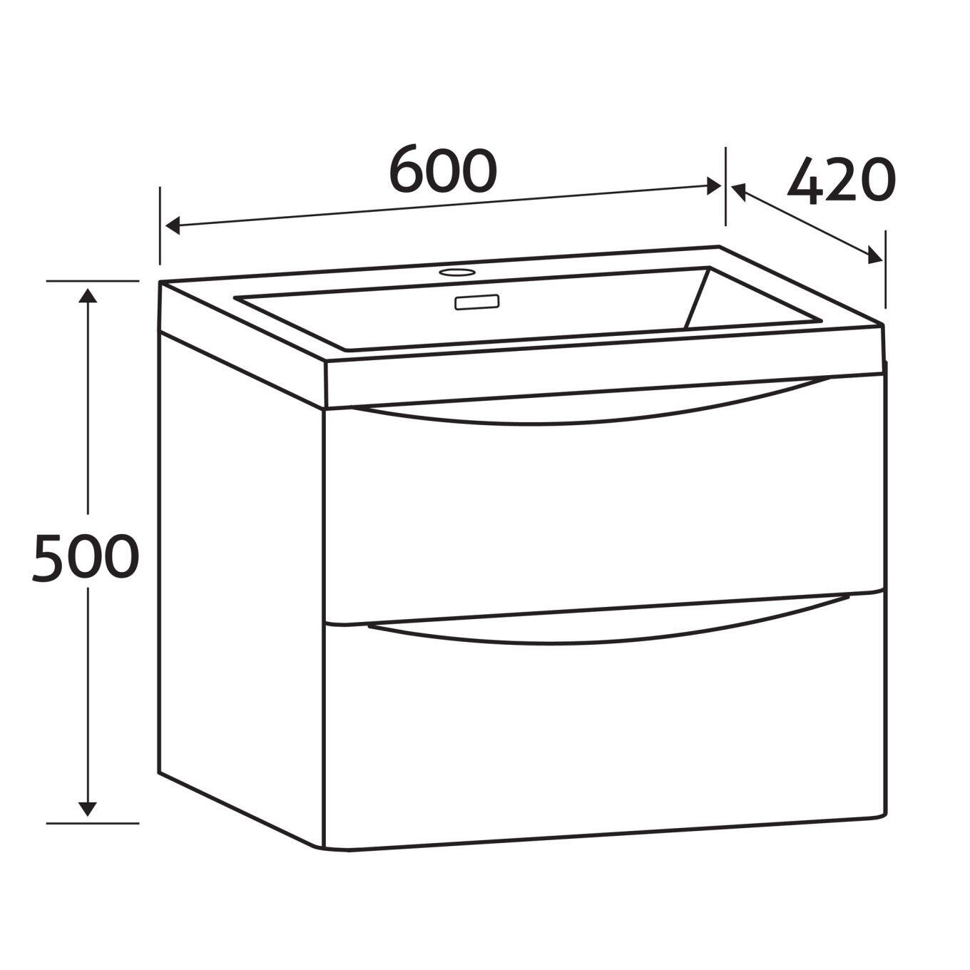 Estelle 600mm Gloss White Wall Hung Vanity Unit Dimensions