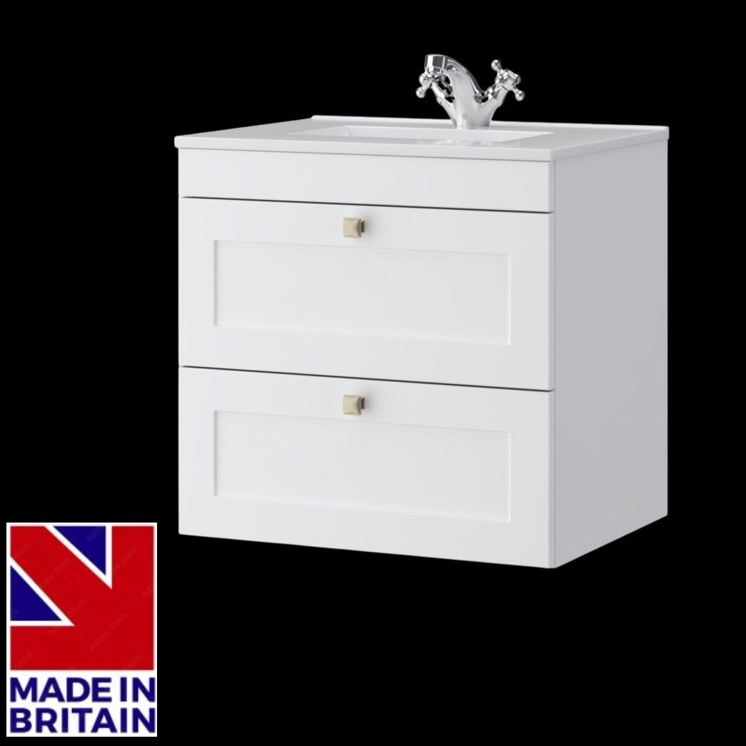 Sanctuary Shaker 600mm 2 Drawer Wall Hung Vanity Unit - Matt White