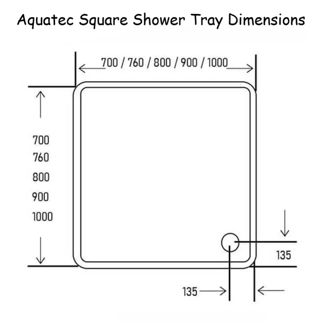 Aquatec 45mm Square Anti-Slip Stone Resin Shower Tray Dimensions