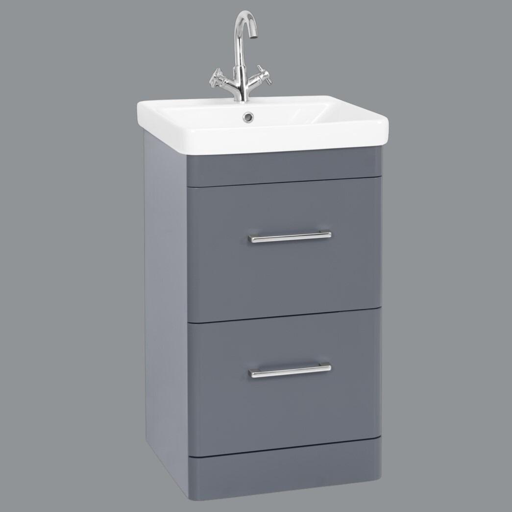 Orion 500mm Cool Grey 2 Drawer Curved Edge Vanity Unit With Ceramic Basin