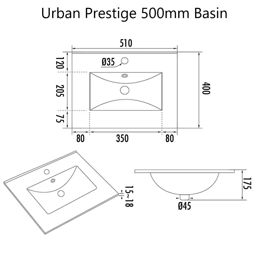 Premium Urban 500mm 2 Door Vanity Unit Ceramic Basin Dimensions