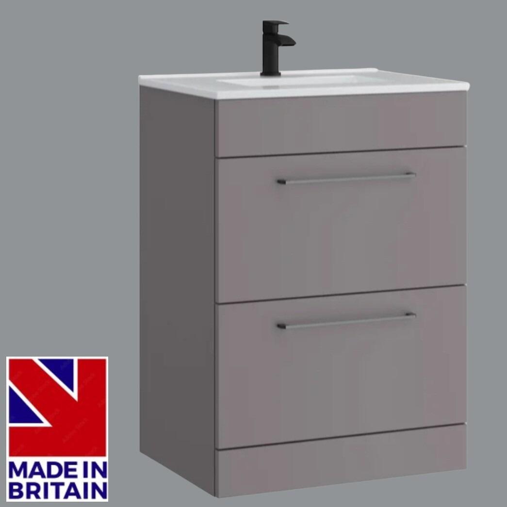 Prestige Dover 600mm Matt Slate Grey 2 Drawer Vanity Unit With Ceramic Basin