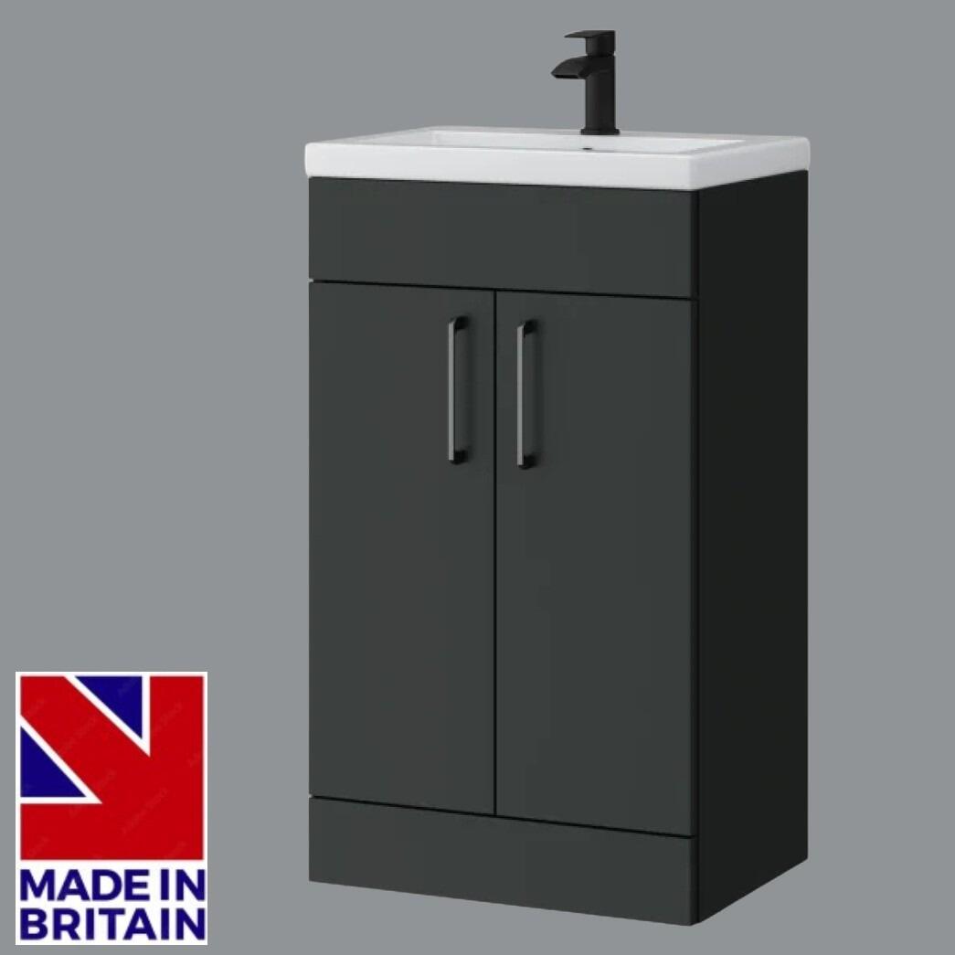 Prestige Dover 500mm 2 Door Vanity Unit With Ceramic Basin - Matt Anthracite