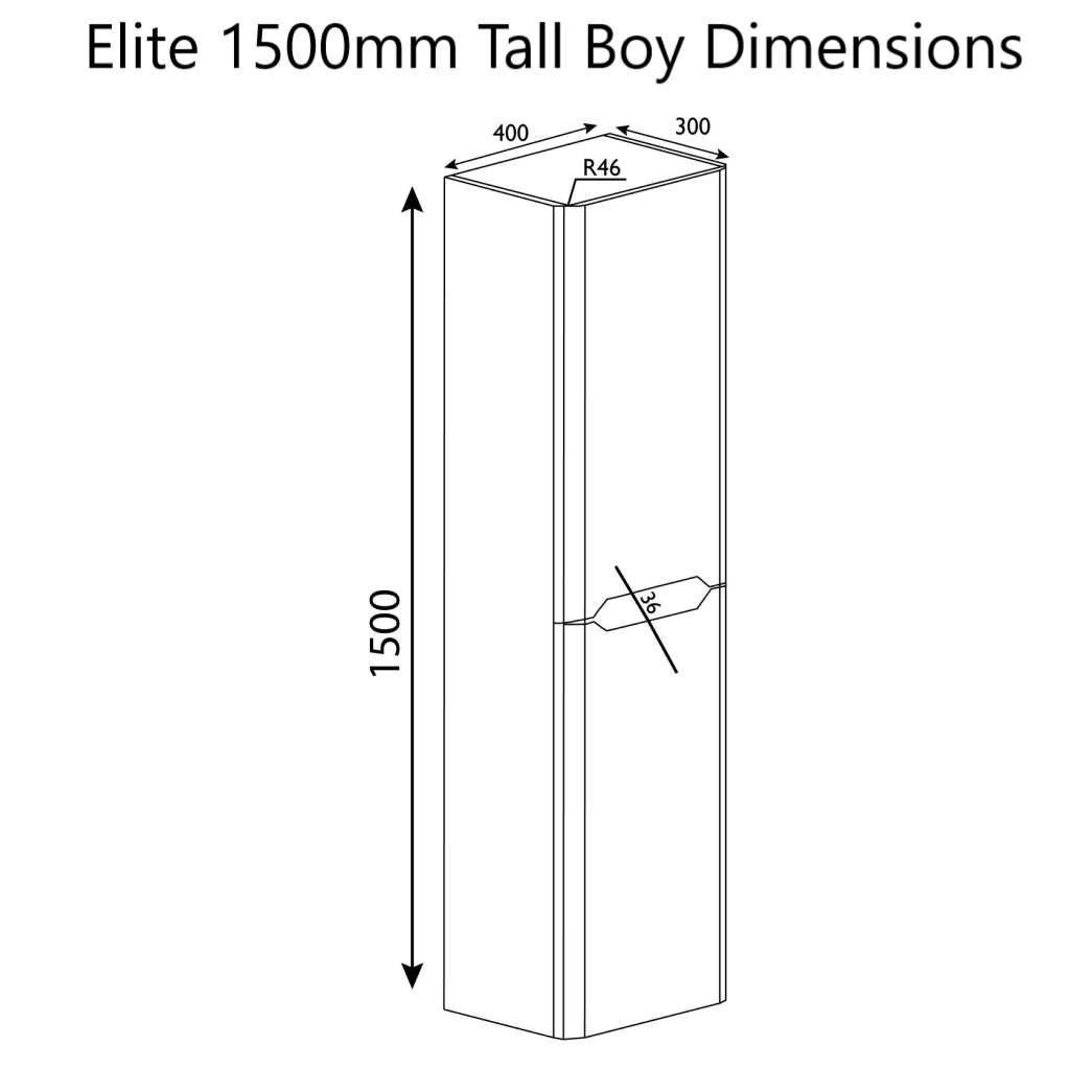 Elite / Ellis 1500mm Wall Hung Tall Boy Cabinet - Dimensions