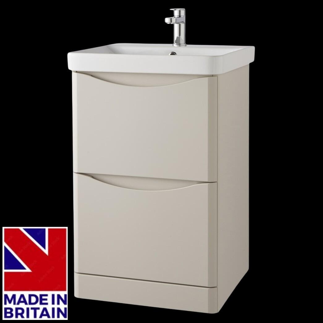 Alto 500mm Matt Cashmere Floor Standing 2 Drawer Vanity Unit with Ceramic Basin