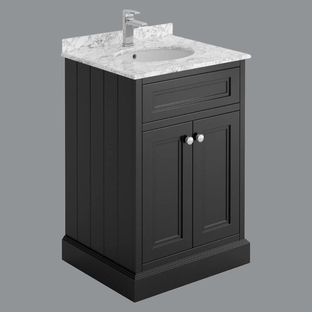 Rectory 600mm Black Vanity Unit with Carrara Worktop & Under-mounted Ceramic Basin