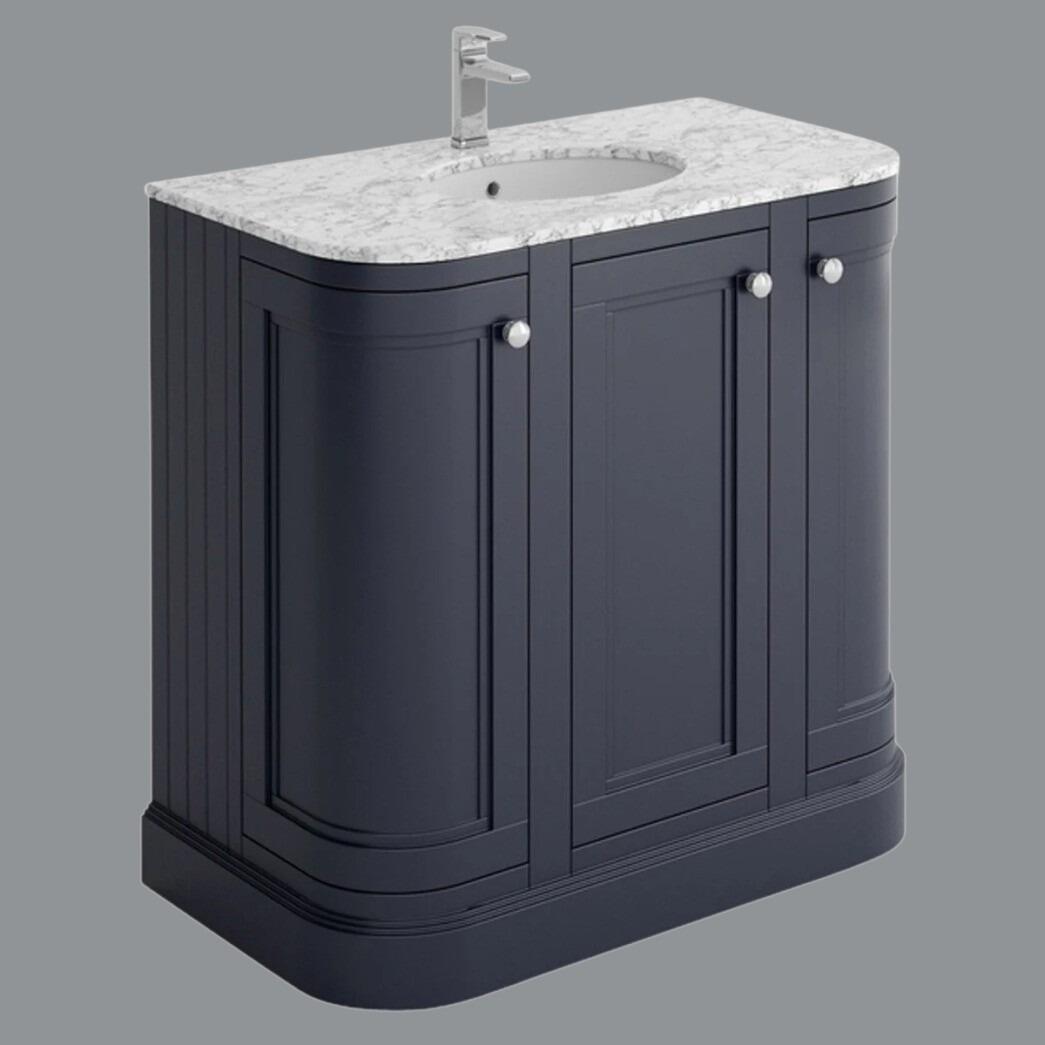 Rectory 900mm Midnight Grey Curved End Vanity Unit with Carrara Worktop & Ceramic Basin