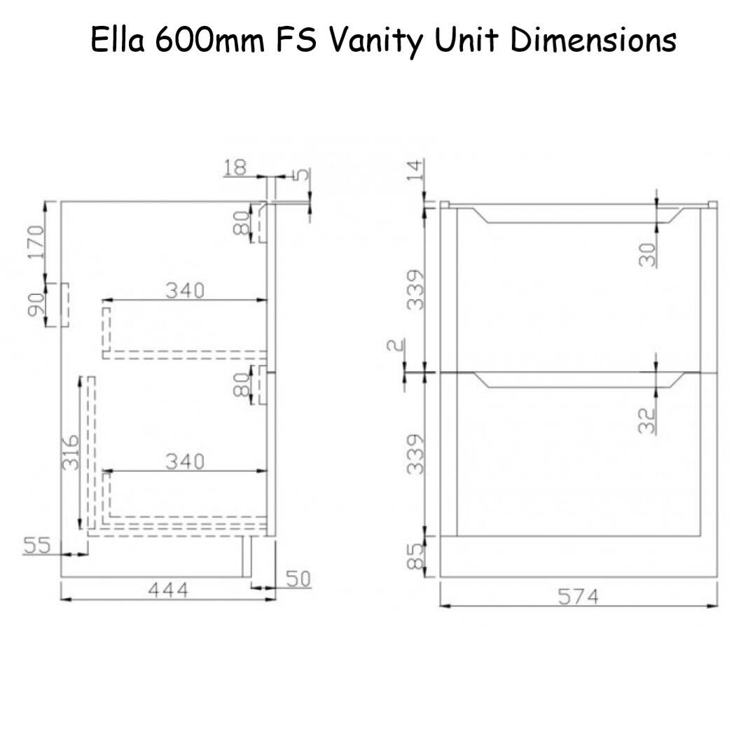 Ella 600mm Floor Standing Vanity Dimensions