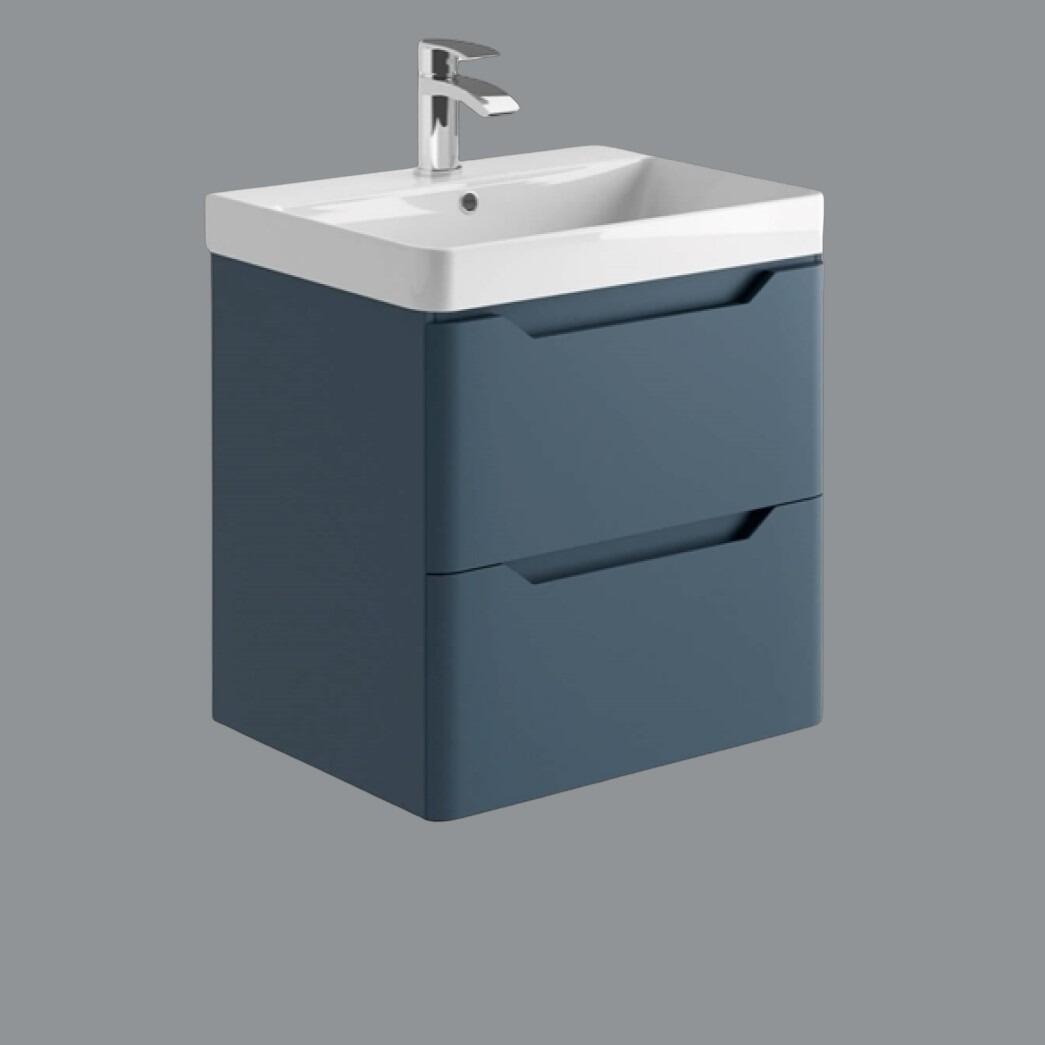 Ella 600mm Stiffkey Blue Wall Hung 2 Drawer Vanity Unit with Ceramic Basin