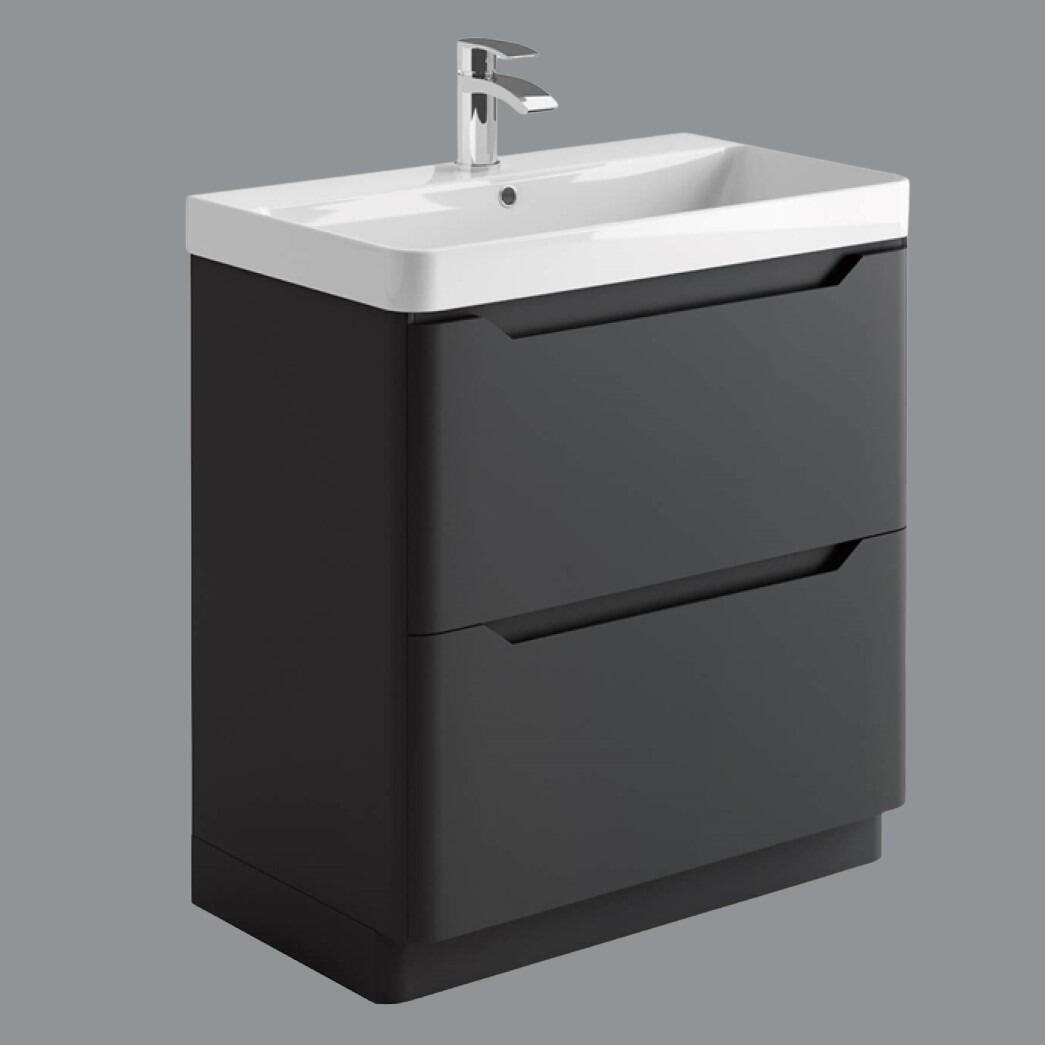 Ella 800mm Anthracite Floor Standing 2 Drawer Vanity Unit with Ceramic Basin