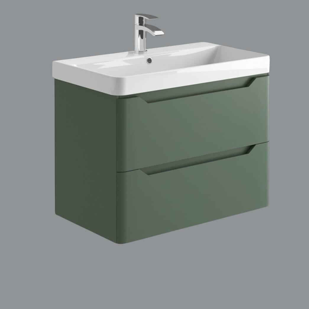 Ella 800mm Green Smoke Wall Hung 2 Drawer Vanity Unit with Ceramic Basin