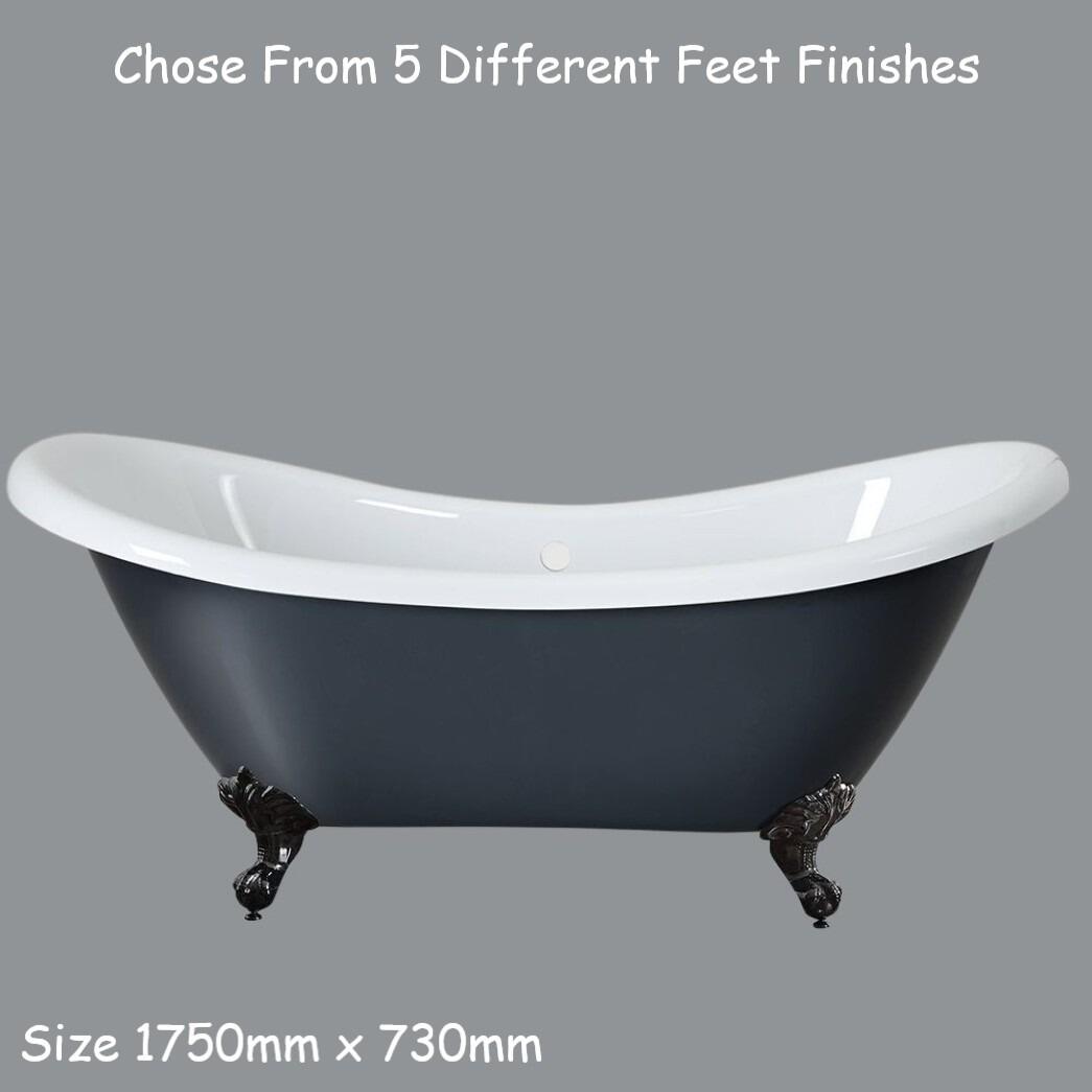 Legend 1750mm x 730mm Double Ended Free Standing Slipper Bath - Dark Charcoal