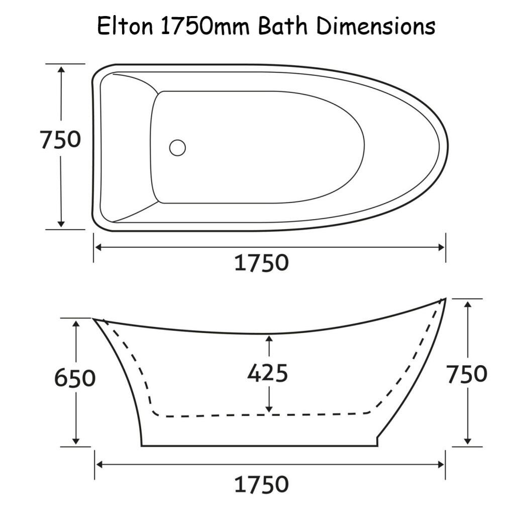 Xana 1750mm Freestanding Acrylic Bath Dimensions