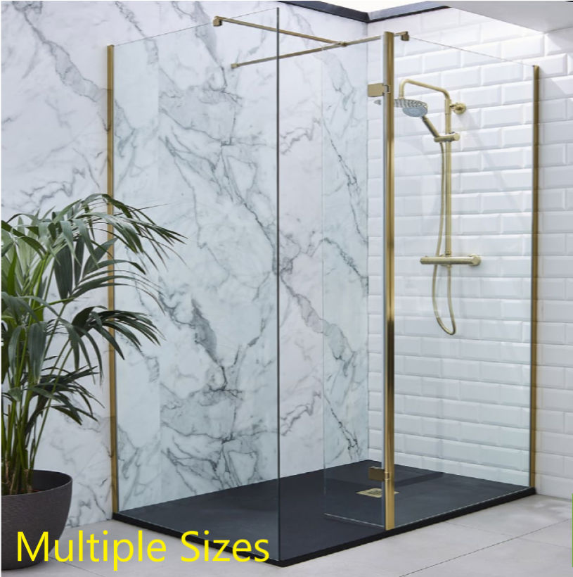 Aquatec Prestige 8mm Fixed Shower Screens With Brushed Brass Profiles