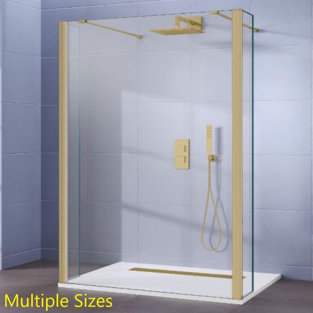 Aquatec 10mm Walk-Through Fixed Wet Room Screen - Brushed Brass