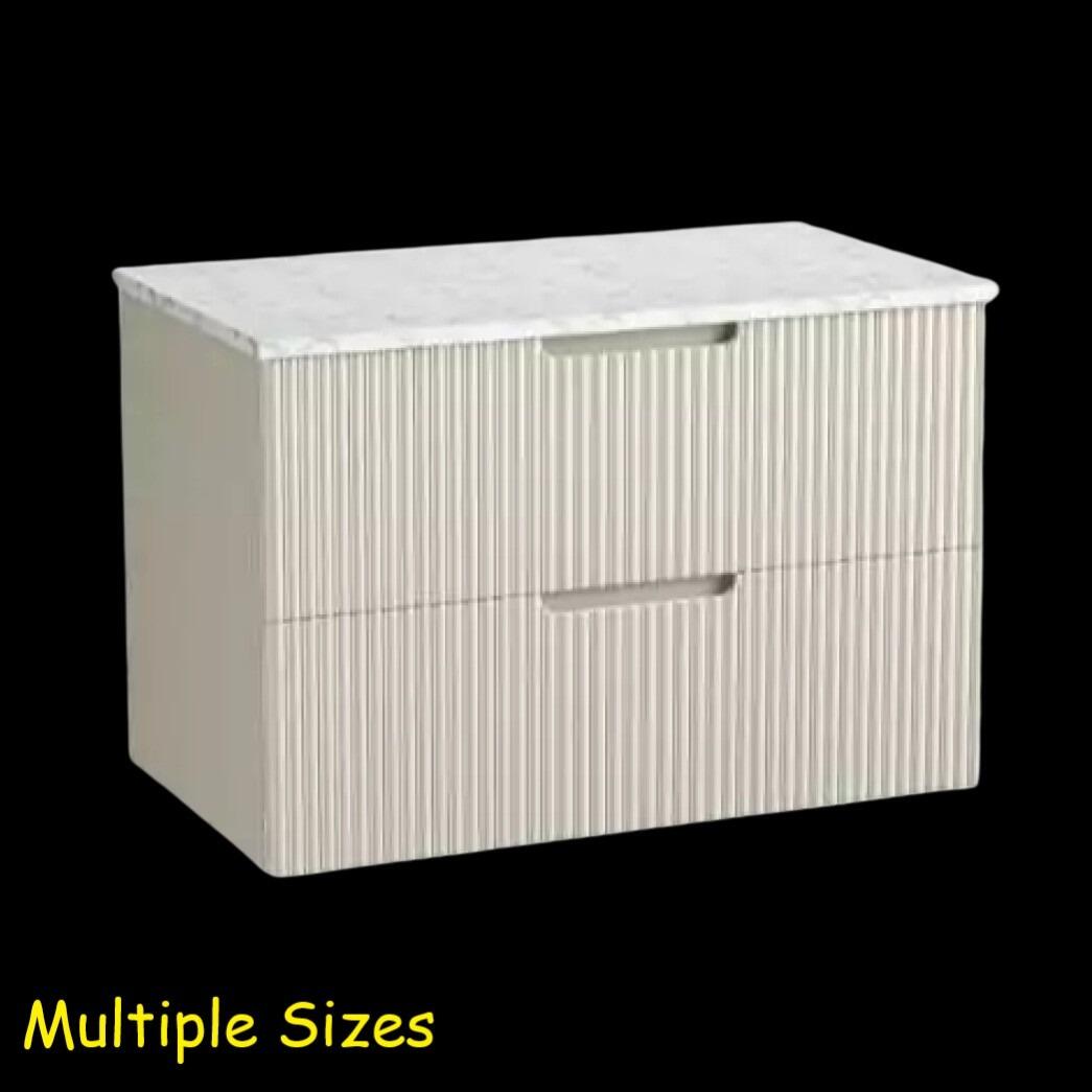 Miami Chalk White Fluted Wall Hung Vanity Unit with Carrara Marble Worktop