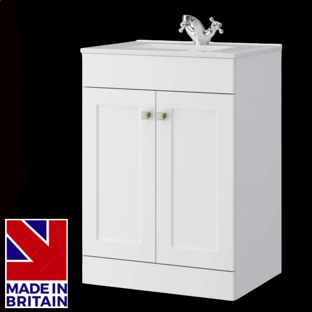 Sanctuary Shaker 600mm 2 Door Floor Standing Vanity Unit - Matt White