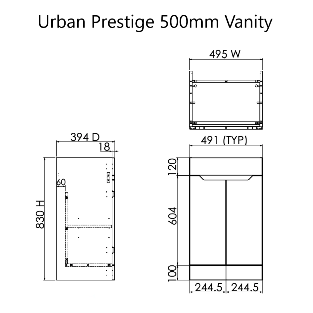 Premium Urban 500mm 2 Door Vanity Unit Dimensions