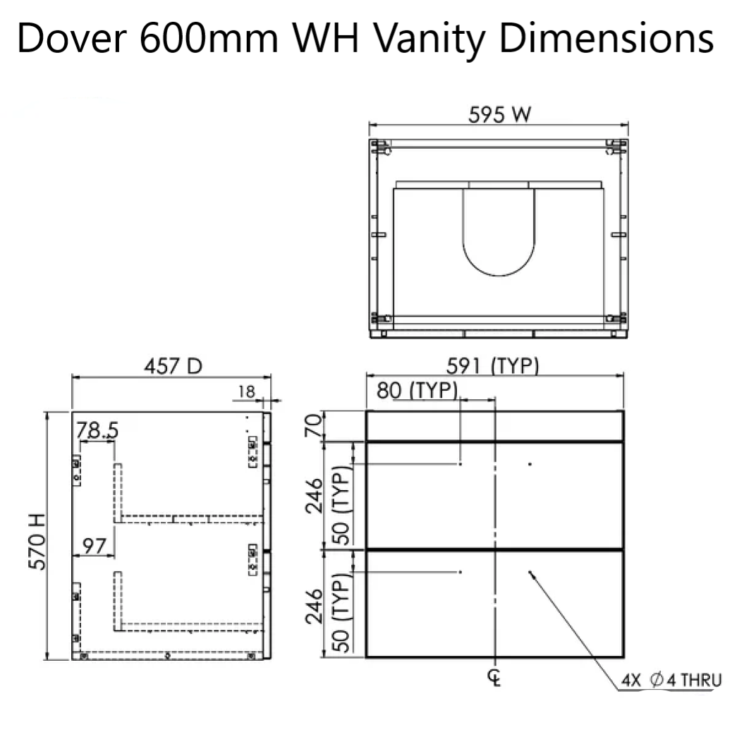 Prestige Dover 600mm Matt Wall Hung Vanity Unit Dimensions