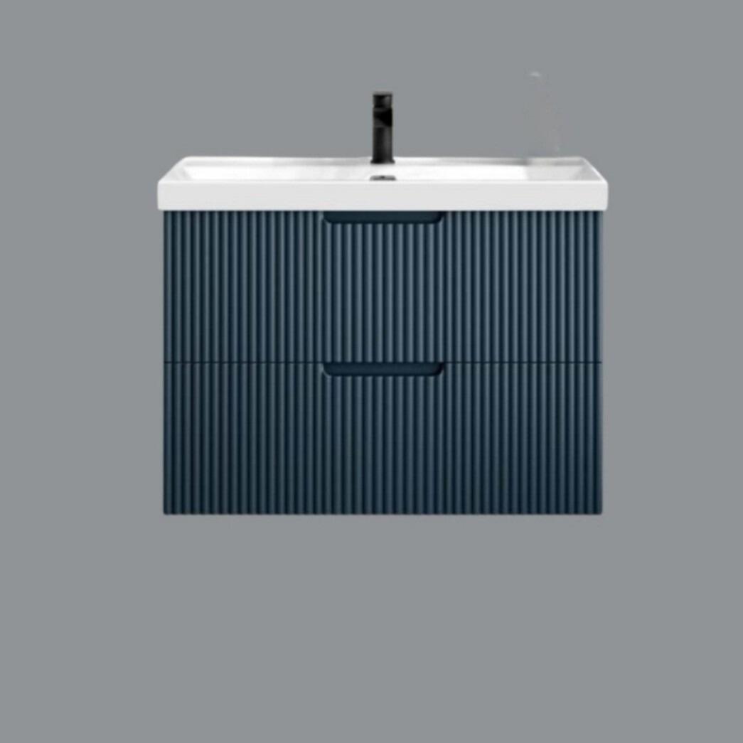 Miami 600mm Fluted Wall Hung Vanity Unit with Ceramic Basin - Dark Blue