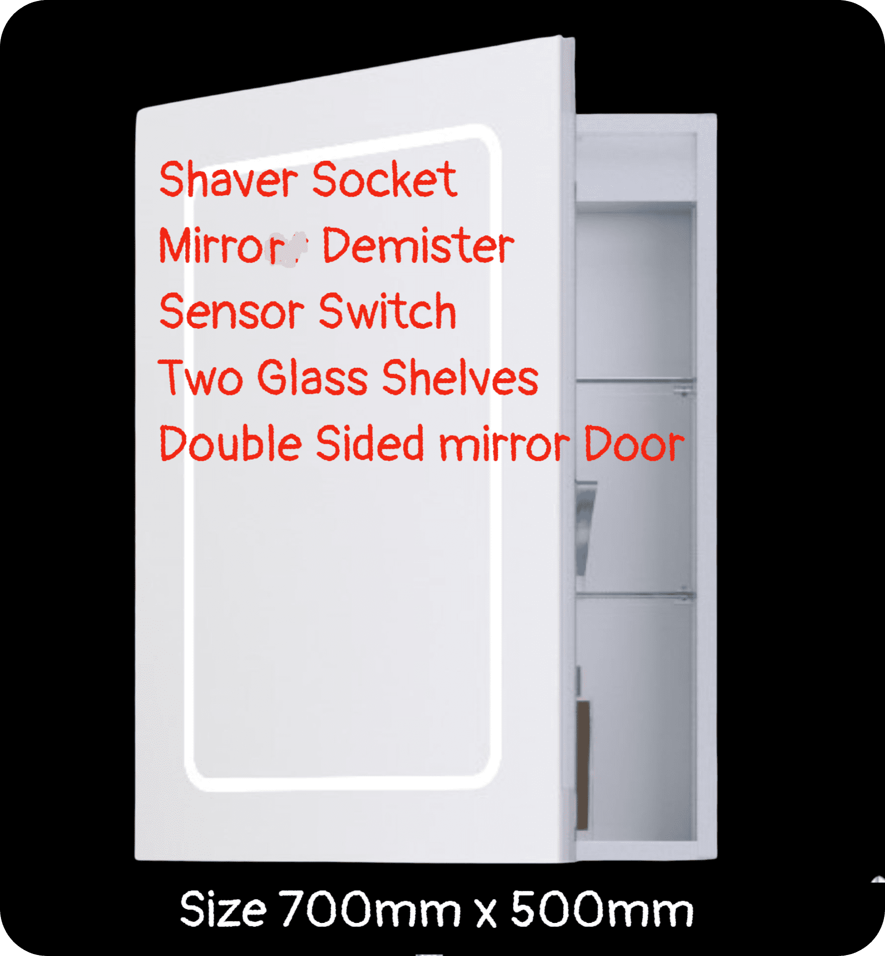 Fine 700mm x 500mm Aluminium LED Mirror Cabinet