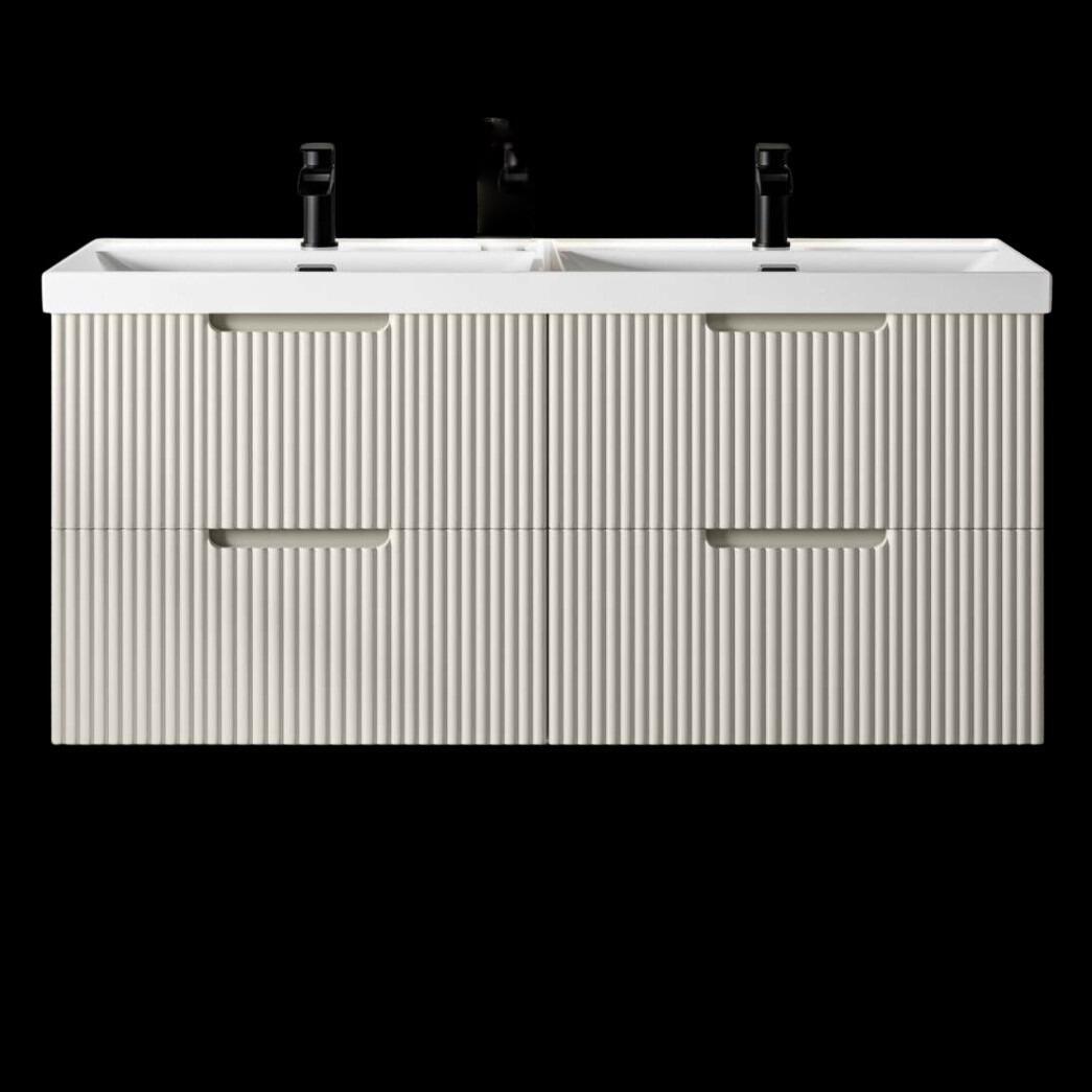 Miami 1200mm Matt Chalk White Fluted Wall Hung Double Basin Vanity Unit