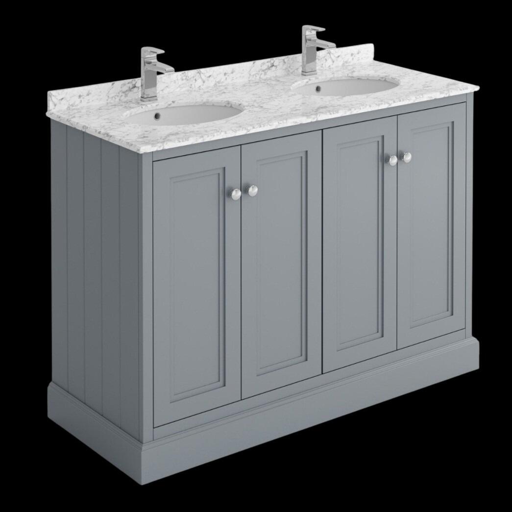 Rectory 1200mm Light Grey Square Ended Traditional Double Basin Vanity Unit & Marble Worktop