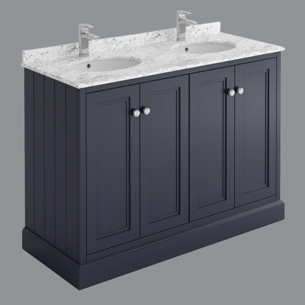 Rectory 1200mm Midnight Grey Square Ended Traditional Double Basin Vanity Unit & Marble Worktop