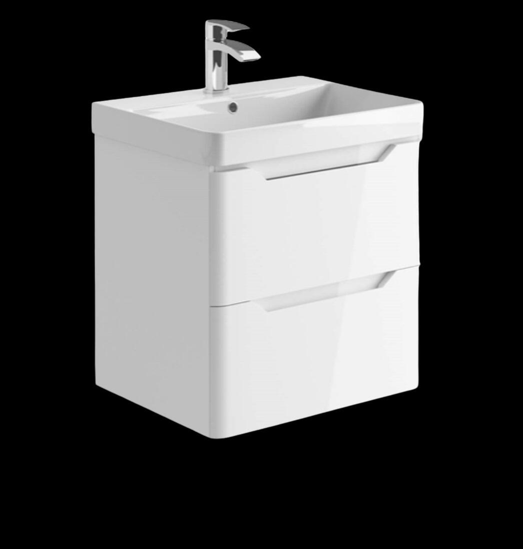 Ella 600mm Gloss White Wall Hung 2 Drawer Vanity Unit with Ceramic Basin