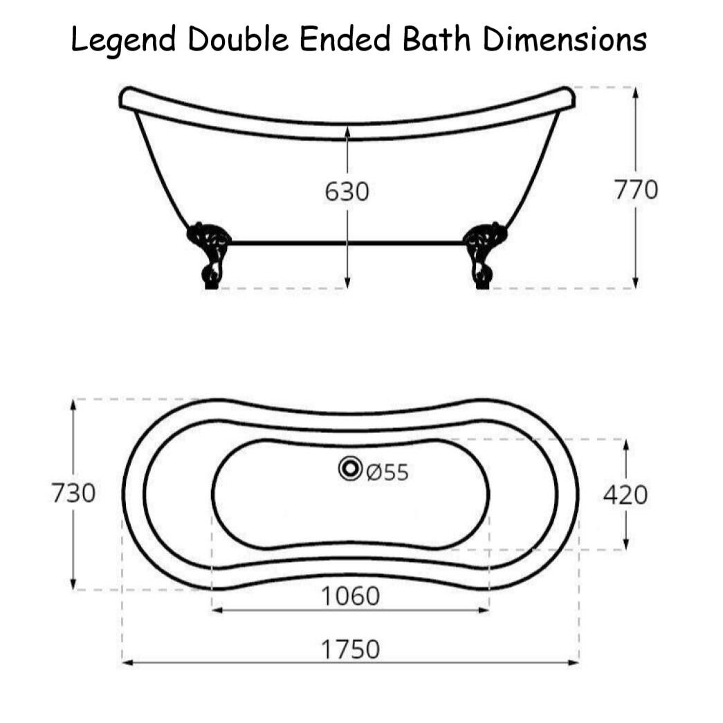 Legend 1750mm Slipper Bath Dimensions