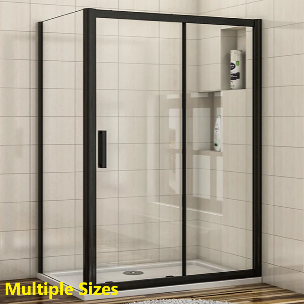 Aquatec Nero Matt Black Sliding Shower Door & Optional Side Panel
