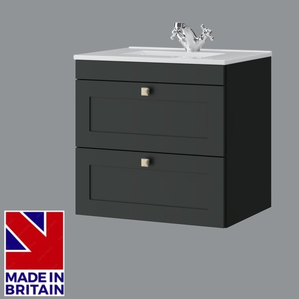 Sanctuary Shaker 600mm 2 Drawer Wall Hung Vanity Unit - Anthracite