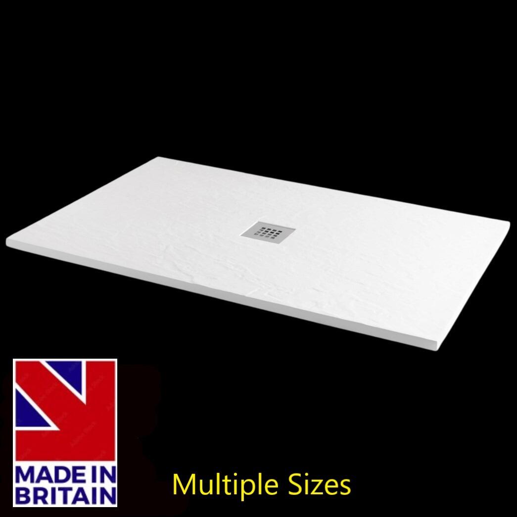 Stone Naturals 28mm White Slate Effect Shower Trays with Chrome Waste Cover