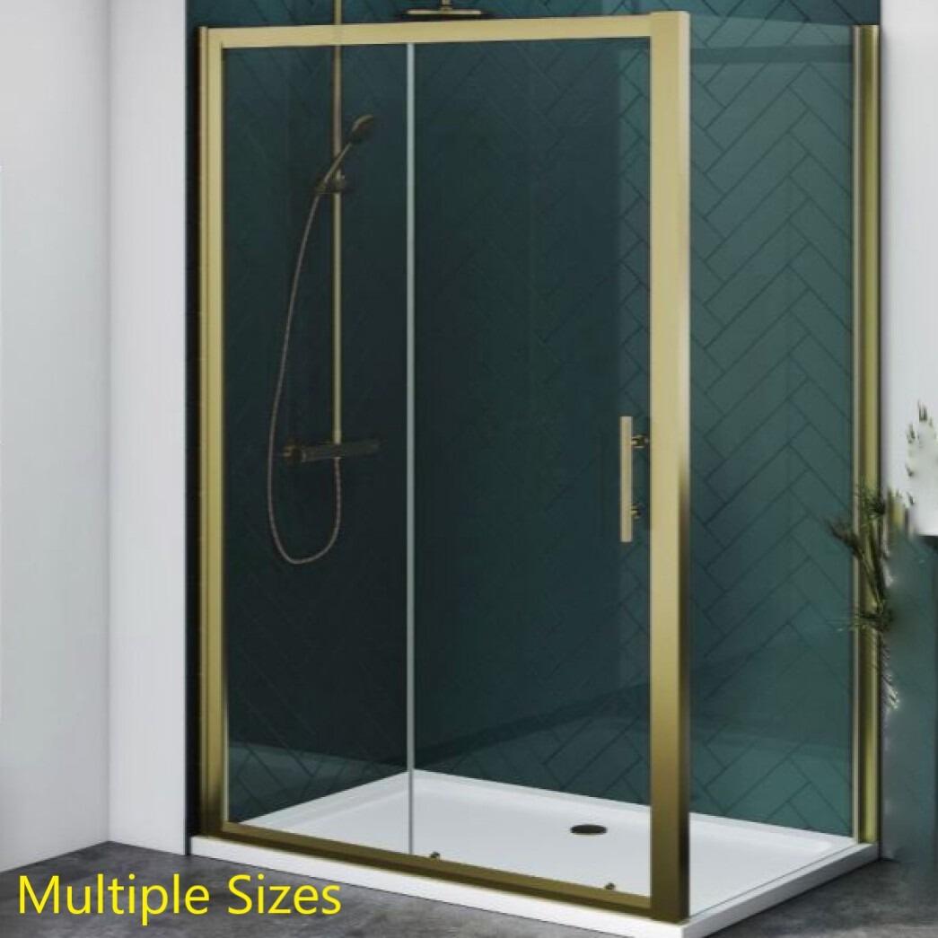 Aquatec 6mm Brushed Brass Single Sliding Shower Door Enclosure