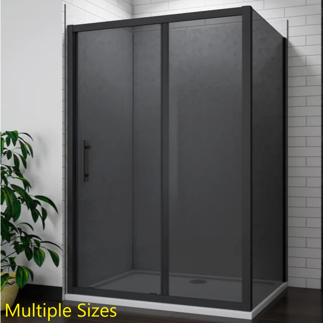 Nero Matt Black Sliding Shower Enclosure - 8mm Smoked Glass