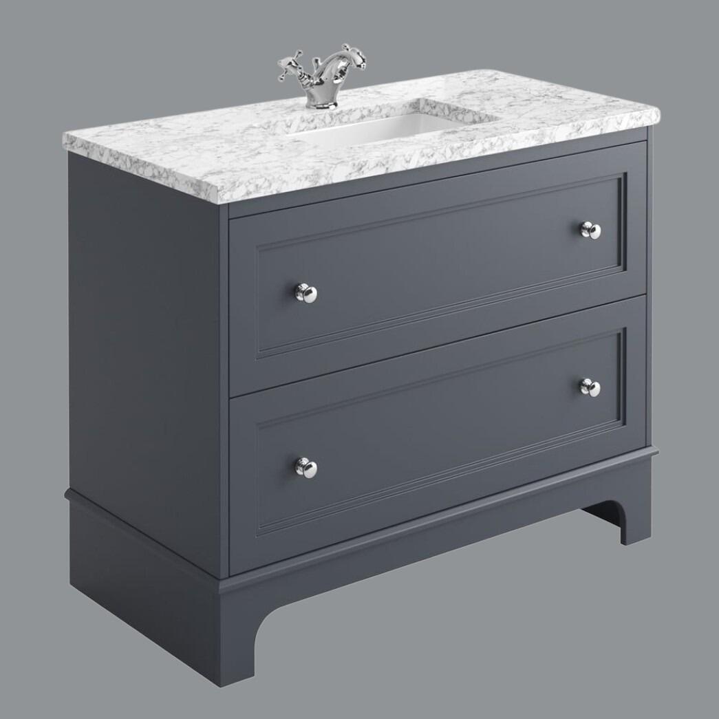 Format 1000mm Midnight Grey 2 Drawer Vanity Unit with Quartz or Marble Work Top