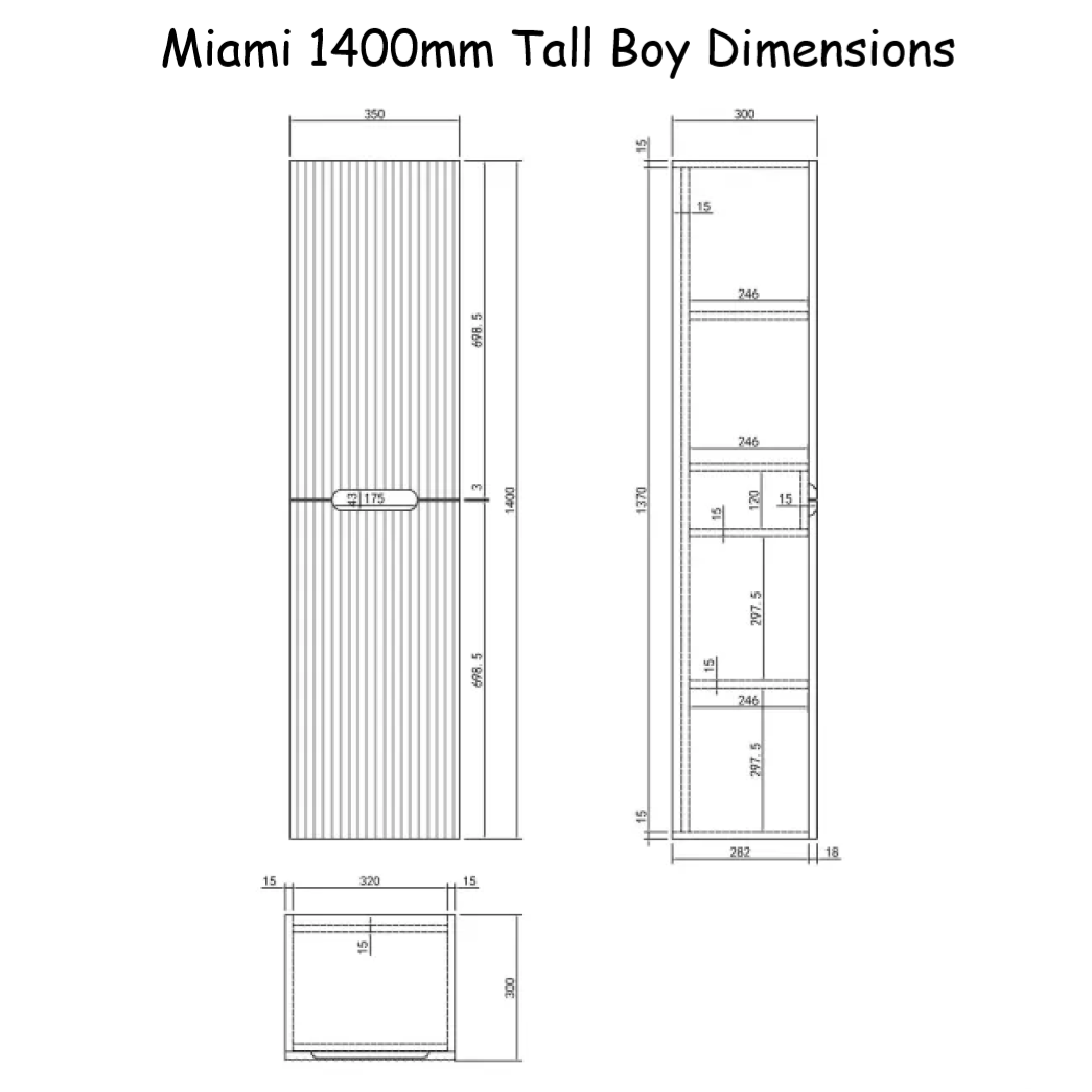 Miami 1400mm Wall Hung Tall Boy Side Unit Dimensions