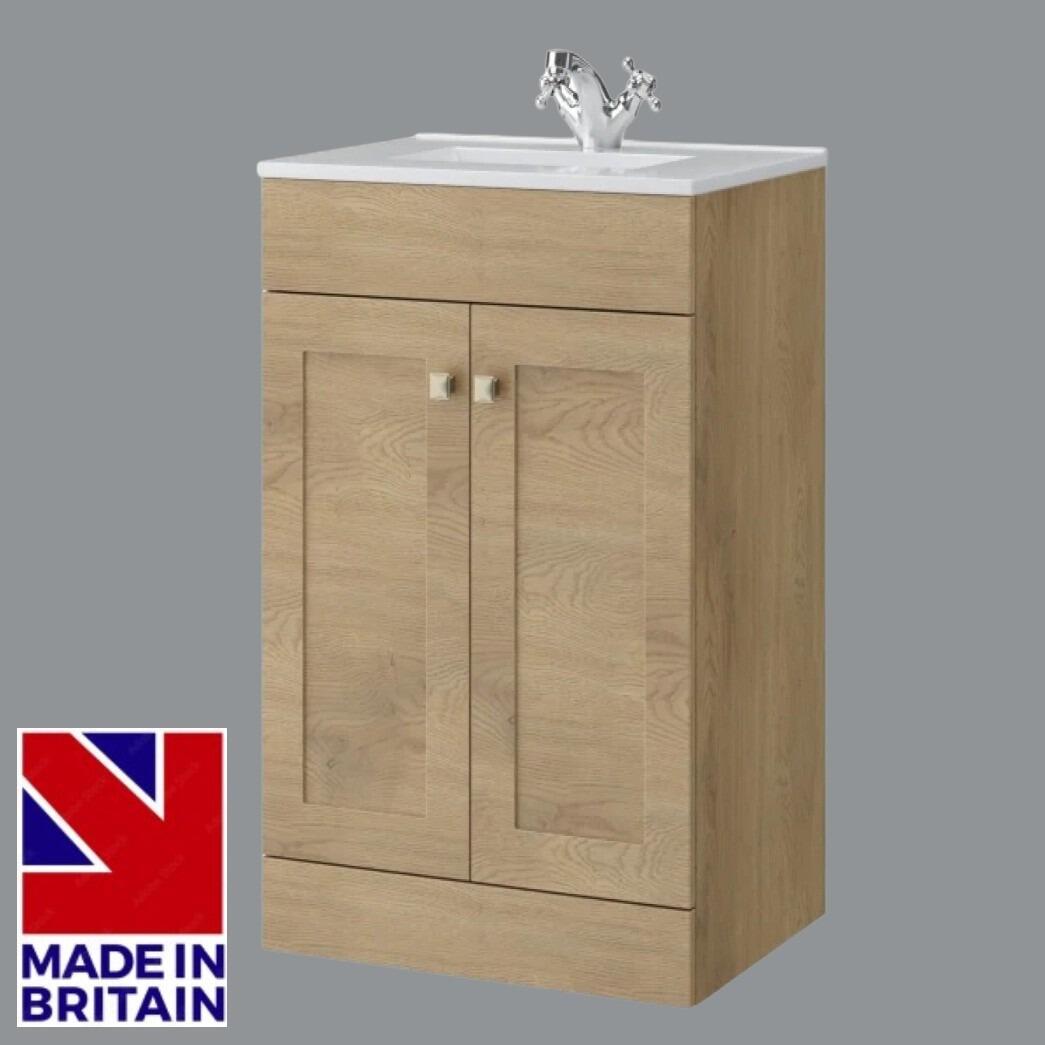 Sanctuary Shaker 500mm 2 Door Floor Standing Vanity Unit - Torro Oak