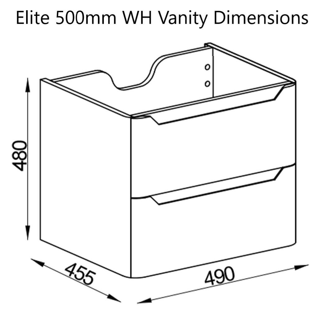 Elite / Ellis 500mm Wall Hung Vanity Unit - Dimensions