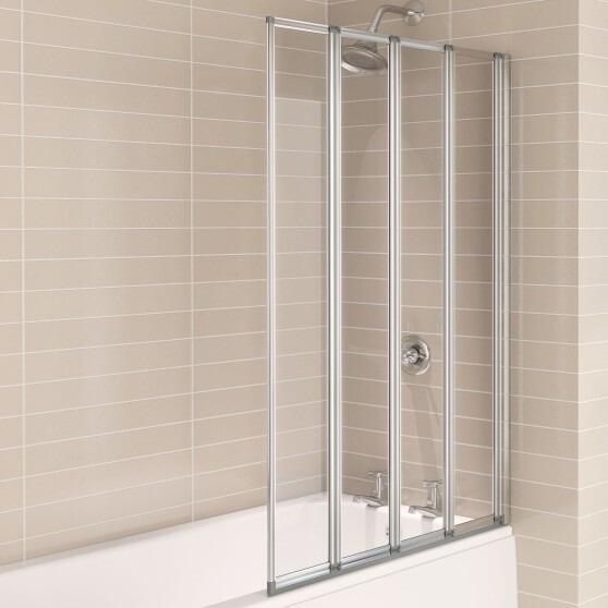 Aqualux 840mm 4 Panel Folding Bath Screen - Chrome