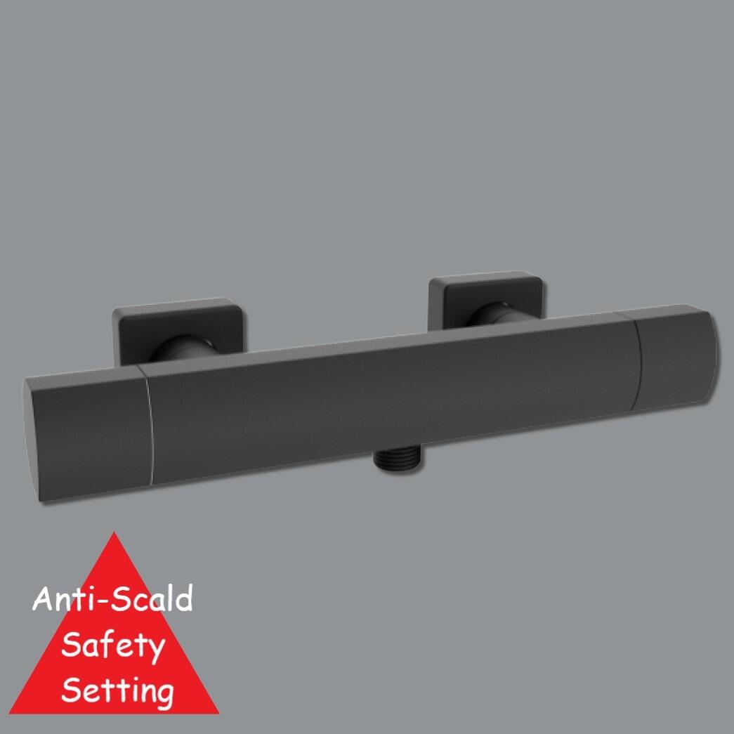Vista Matt Black Thermostatic Bar Shower Valve