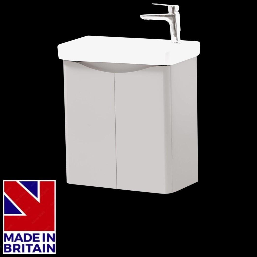 Alto 500mm Matt Cashmere Wall Hung 2 Door Cloakroom Vanity Unit with Ceramic Basin