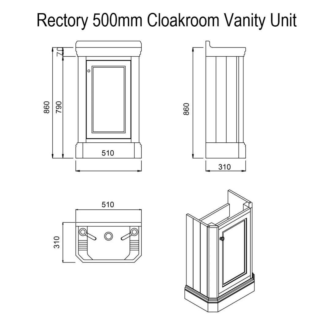 Rectory 500mm Traditional Cloakroom Vanity Unit Dimensions