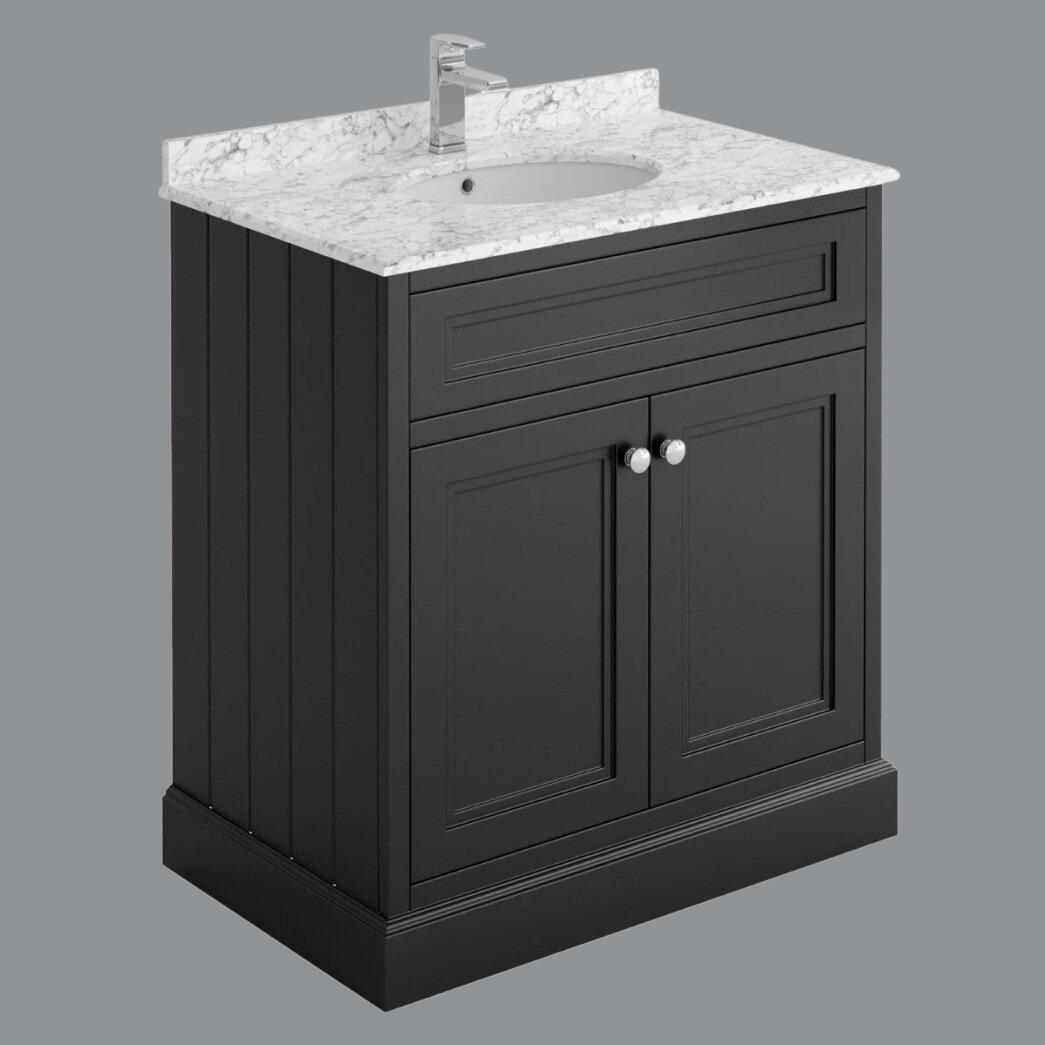 Rectory 800mm Black Vanity Unit with Carrara Worktop & Under-mounted Ceramic Basin